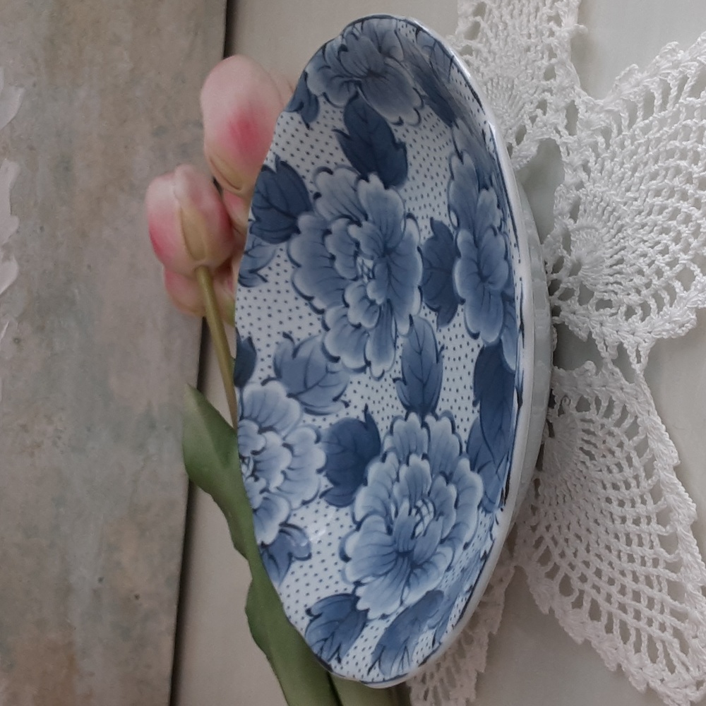 Blue White Flowers Dots 8" Salad Bowl